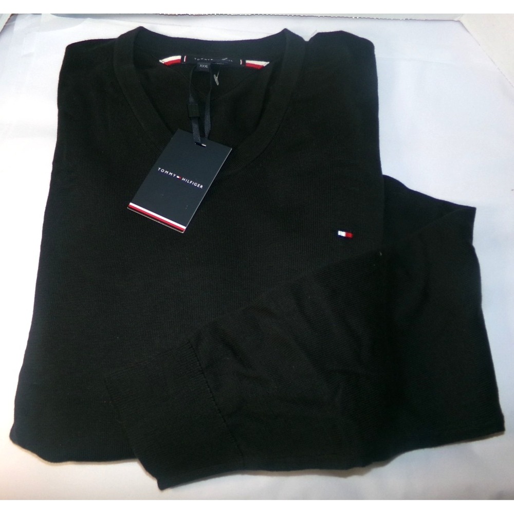 MENS‎ TOMMY HILFIGER SZ 3XL L/S COTTON V-NECK SWEATER~BLACK~NWT
